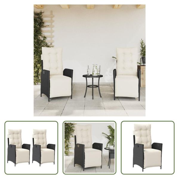 The Living Store Poltrona Da Giardino Con Poggiapiedi 2 Pz. Regolabile In Poly Rattan Nero-image