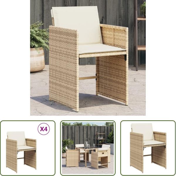 The Living Store Sedie Da Giardino Con Cuscini 4 Pz. Poli Rattan Beige-image