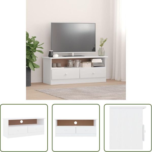 The Living Store Mobile Tv Con Cassetti Alta White 100X35X41 Cm In Legno Di Pino-image