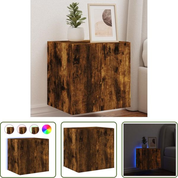 The Living Store Parete Tv Con Luci Led Rovere Fumé 40,5X35X40 Cm-image