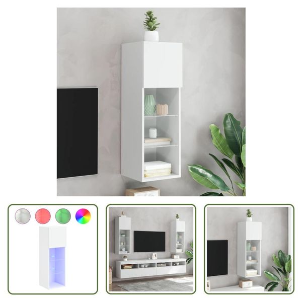 The Living Store Mobile Tv Con Luci Led Bianco 30,5X30X90 Cm-image