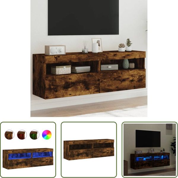 The Living Store Pensili Tv Con Luci Led 2 Pz. Rovere Fumé 60X30X40Cm-image