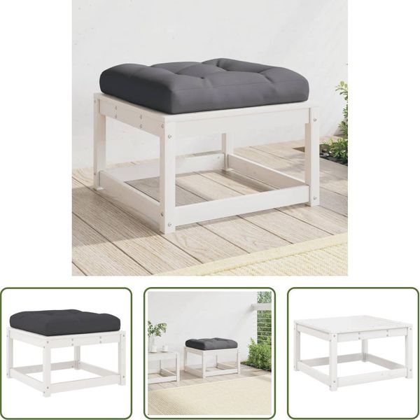 The Living Store Sgabello Da Giardino Con Cuscino In Legno Di Pino Massiccio Bianco-image