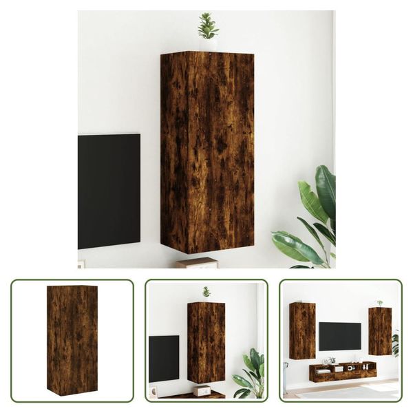 The Living Store Mobile Tv A Parete In Rovere Fumé 40,5X30X102 Cm Materiale In Legno-image