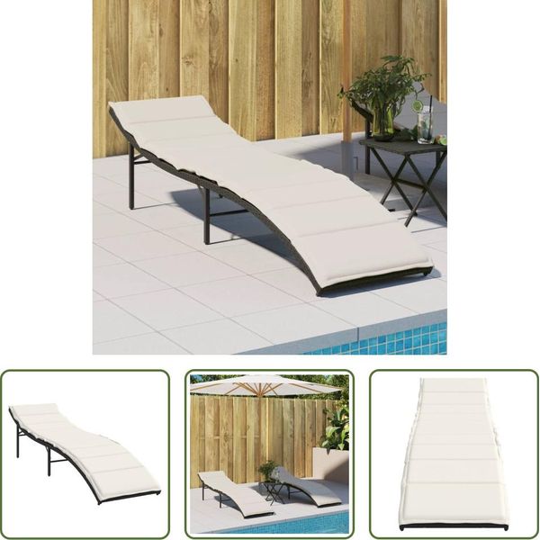 The Living Store Lettino Con Cuscini Nero 55X199X50 Cm Poly Rattan-image