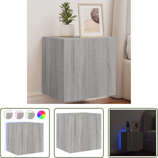 The Living Store Parete Tv Con Luci Led Grey Sonoma 40,5X35X40 Cm-image
