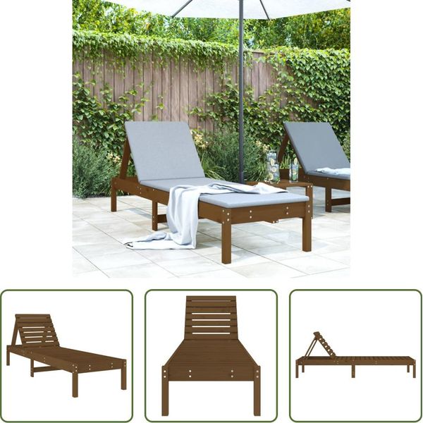 The Living Store Lettino Prendisole Marrone Miele 199,5X60X74 Cm In Legno Di Pino Massiccio-image