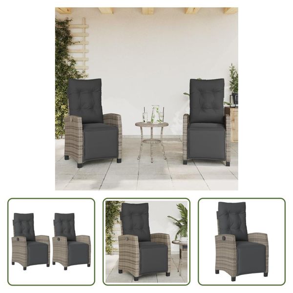 The Living Store Poltrona Da Giardino Con Poggiapiedi 2 Pz. Regolabile In Poly Rattan Grigio-image