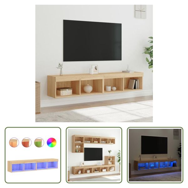 The Living Store Mobili Tv Con Luci Led 2 Pezzi Rovere Sonoma 80X30X30 Cm-image