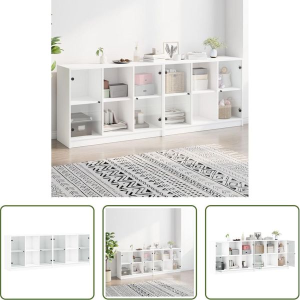 The Living Store Libreria Con Ante Bianco 204X37X75 Cm Materiale A Base Di Legno-image