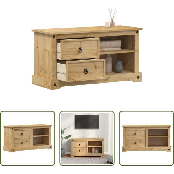 The Living Store Mobile Tv 100X40X52 Cm In Legno Di Pino Massiccio-image