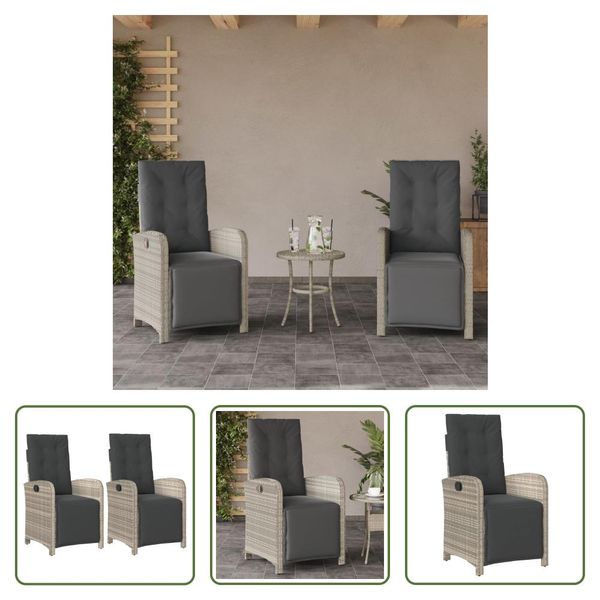 The Living Store Poltrona Da Giardino Con Poggiapiedi 2 Pezzi Regolabile Grigio Chiaro In Poly Rattan-image
