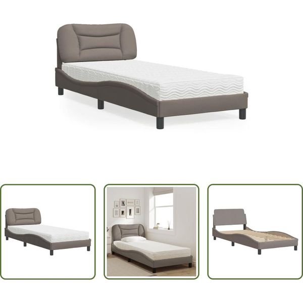 The Living Store Letto Con Materasso Taupe 90X200 Cm In Tessuto-image