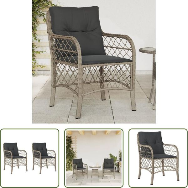 The Living Store Sedie Da Giardino Con Cuscino 2 Pz. Poli Rattan Grigio Chiaro-image