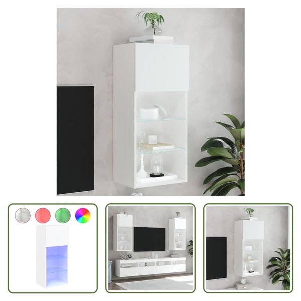 The Living Store Mobile Tv Con Luci Led Bianco 40,5X30X90 Cm-image