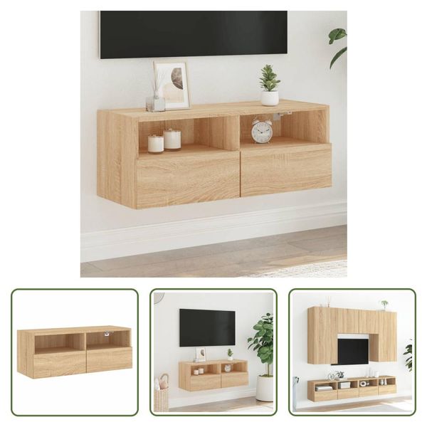 The Living Store Parete Tv Rovere Sonoma 80X30X30 Cm Materiale In Legno-image