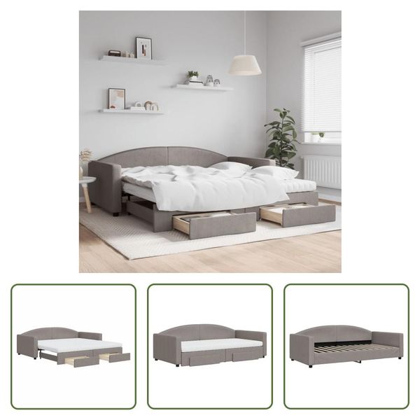 The Living Store Letto Allungabile Con Cassetti Taupe 100X200 Cm Tessuto-image