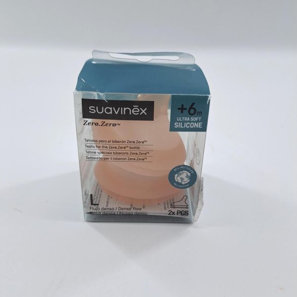 Suavinex, Confezione Da 2 Tettarelle Per Biberon Zero Zero Anti-Colic, Tettarella Di Ricambio A Flusso Denso (L), Apertura Ideale Per Liquidi Viscosi, Per Bambini Da +6 Mesi, 2U-image