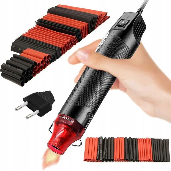 Rosfix Mini Pistola Ad Aria Calda Hot-Air 300W + Rosfix Set Di Guaine Termorestringenti 127 Pezzi Nell'organizzatore (Nero E Rosso)-image