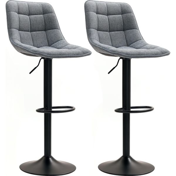 Homcom Sgabello Da Bar Set Di 2, Sgabello Da Bar Imbottito Con Schienale, Struttura In Acciaio, Look Ciniglia, Sedie Da Cucina Regolabili In Altezza Con Poggiapiedi Girevole A 360° Sgabello Da Banco Per Cucina, Soggiorno Grigio Scuro-image