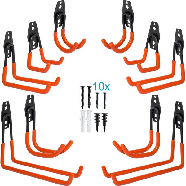 Intirilife Set Di 10 Ganci Da Parete Per Garage In Organza- Ganci Doppi Per Riporre - Ganci Da Garage Salvaspazio Per Attrezzi, Scale, Slitte, Attrezzature Sportive, Utensili Da Giardino - Supporto A Parete-image