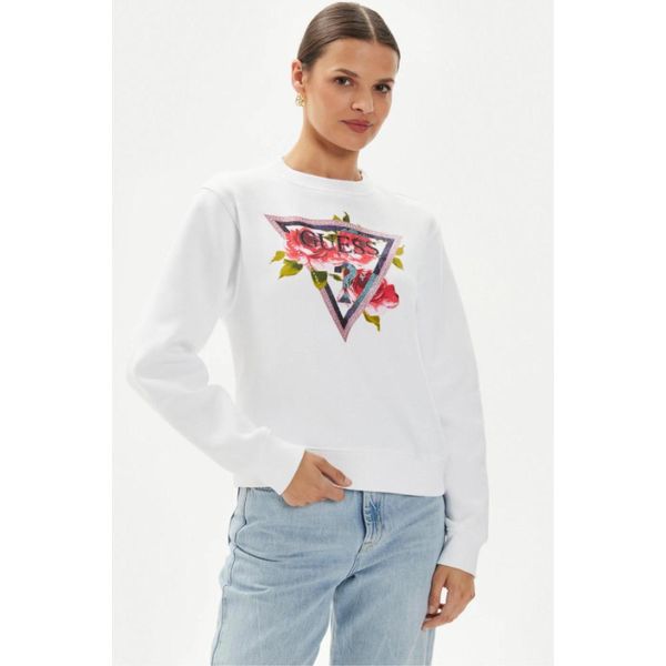 Felpa Guess Donna Cn Roses Triangle Bianca Taglia L, Elegante E Confortevole-image
