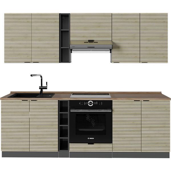 Vicco Cucina Componibile Fame-Line, 235 Cm , Pl Rovere, Pannello In Rovere/Antracite/Antracite-image