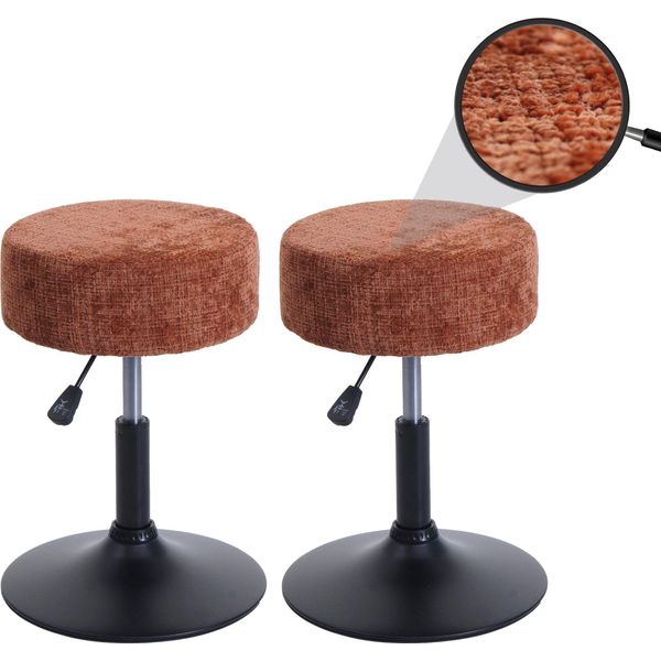 Set Di 2 Sgabelli HWC-C22, Sgabello, Girevole Regolabile In Altezza Ø 37 Cm Tessuto Di Ciniglia (465G/M²) ~ Terracotta-image