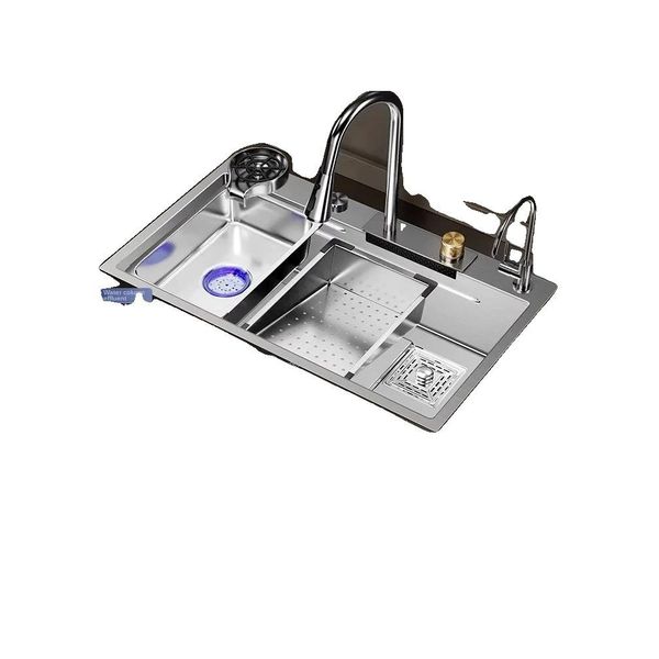 Lavello Da Cucina In Acciaio Inox, Design A Vasca Singola, Struttura Resistente, E9-75X45Cm-image