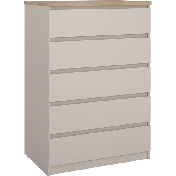 Dmora Cassettiera Nyvantis 50X77X111.3H Cm Beige, 5 Cassetti Apertura Scorrevole-image