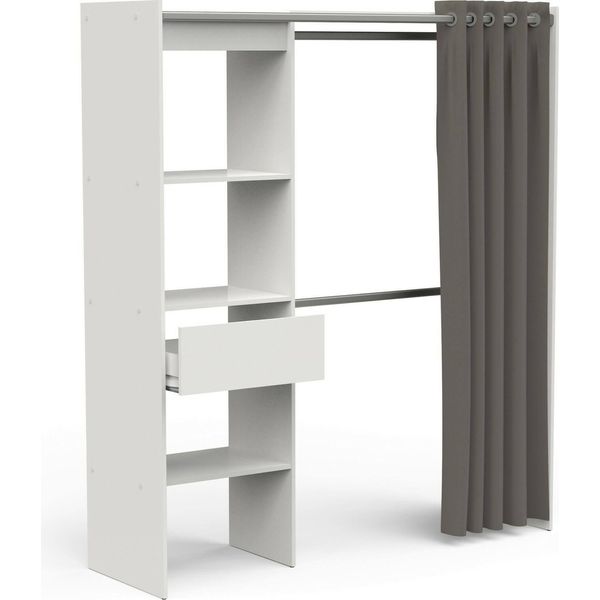 Dmora Guardaroba Grande Serpentina 50X191.5H Cm Bianco Bianco Opaco, Appendiabiti 4 Vani-image