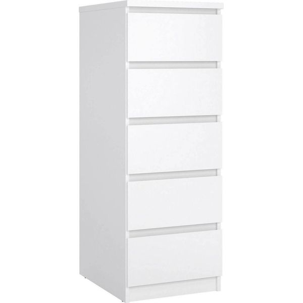 Dmora Cassettiera Achaldi 40.4X50X111.3H Cm Bianco Lucido, 5 Cassetti Apertura Scorrevole-image