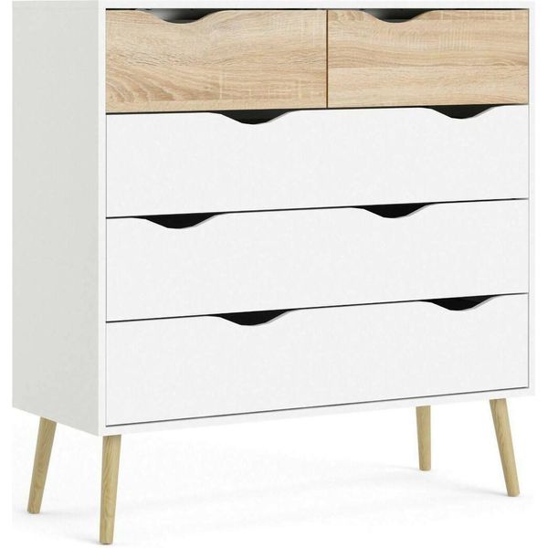 Dmora Cassettiera Aurelio 39X98X100H Cm Bianco, 5 Cassetti Apertura Scorrevole-image
