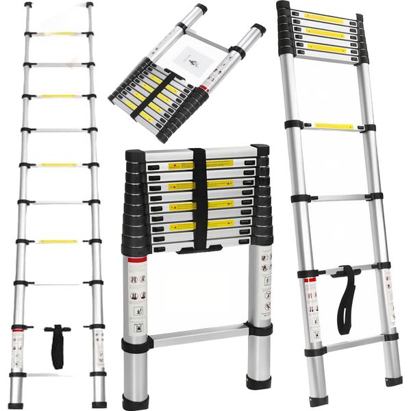 Kraft&Dele | Scala Telescopica, Scala Telescopica Pieghevole, 10 Gradini, 3,2 M Di Luce, 150 Kg, Scala Multifunzionale-image