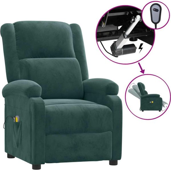 Syfax™ Poltrona Massaggiante Elettrica Verde Scuro In Velluto-image