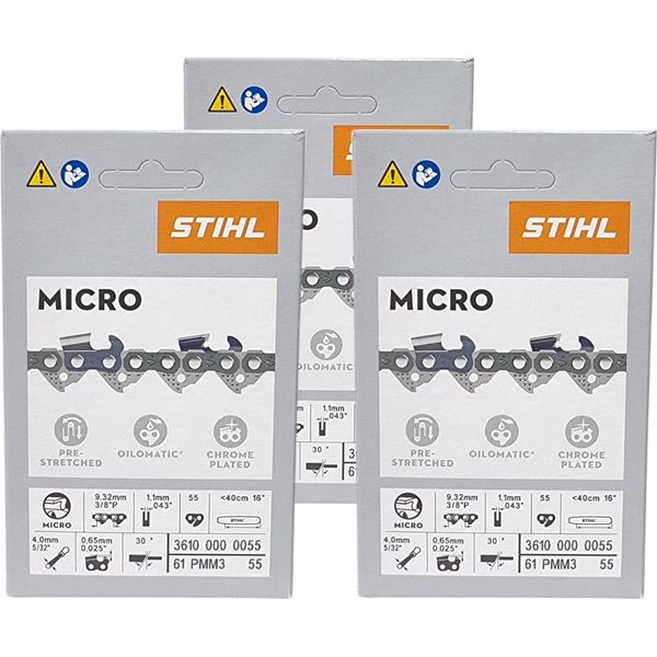 Stihl 3X 3/8" Picco Micro Mini 3 (PMM3) Catena Per Sega 40 Cm 3/8"" P 1,3 Mm 55 Tg 3 Pezzi ( 3X 36100000055 )"-image
