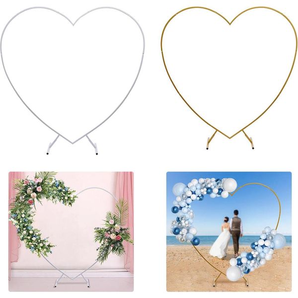 Arco Nuziale A Forma Di Cuore - Supporto Per Lo Sfondo - Struttura In Metallo - A Libera Installazione - Per Palloncini E Fiori - Sfondo Per Feste E Foto - Bianco-image
