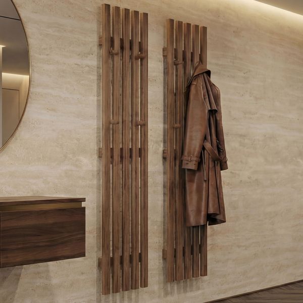 Pannello Appendiabiti Mca HWC-P56, Appendiabiti A Parete, Appendiabiti In Legno, 8 Ganci In Legno Massiccio 120X21Cm, Rovere-image