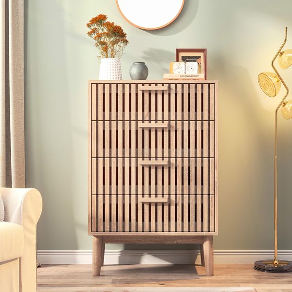 Cassettiera Fortuna Lai Con 4 Cassetti, Credenza In Legno, Mobile In Piedi, 60X34X91Cm, Rovere-image