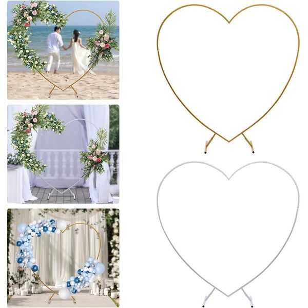 Arco Nuziale A Forma Di Cuore - Cornice Di Sfondo - Metallo - Per Palloncini E Fiori - Taglia M - Oro-image