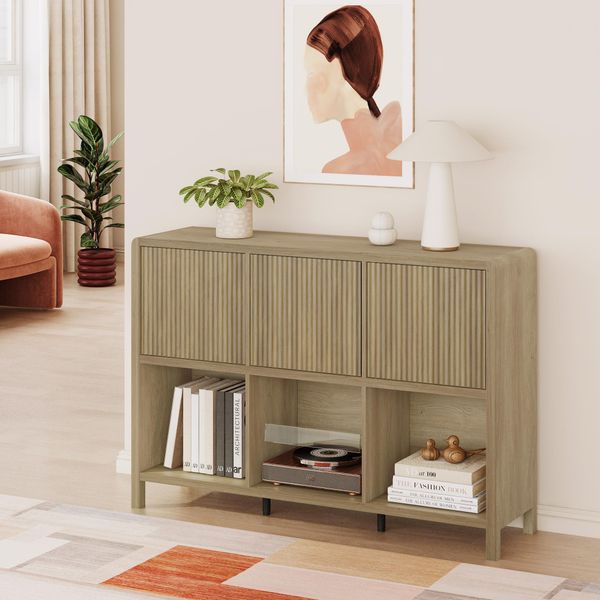 Credenza 'Lukkodso' A 3 Ante E 6 Scomparti 77 X 110 X 30 Cm Effetto Rovere Rustico-image