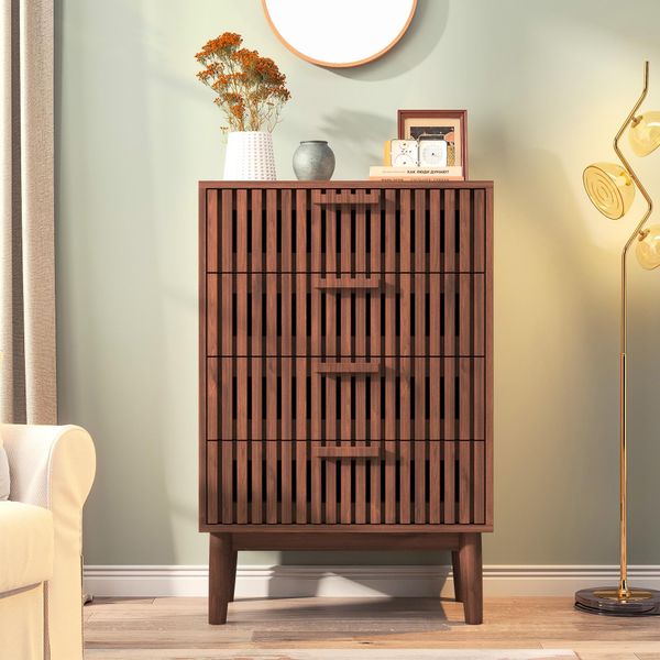 Cassettiera Fortuna Lai Con 4 Cassetti, Credenza In Legno, Mobile In Piedi, 60X34X91Cm, Colore Noce-image