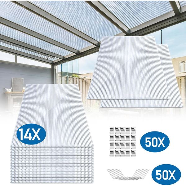 Izrielar 14 Pezzi Lastre A Doppia Parete Lastre A Camera Cava 60,5 X 121 Cm 4 Mm Resistenti Ai Raggi Uv Per Serre Orticole Carport Trasparenti Con Morsetti Per Serre-image