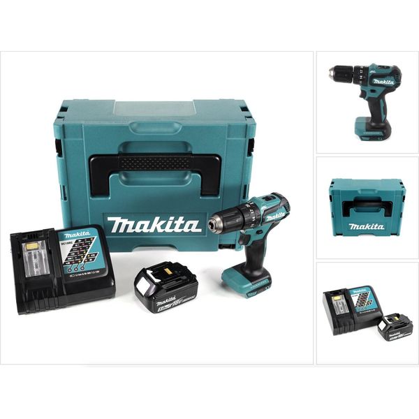 Makita Dhp 483 RT1J Trapano Avvitatore A Percussione Brushless A Batteria 18 V In Valigetta Makpac + 1X Batteria 5,0 Ah + Caricatore Rapido-image