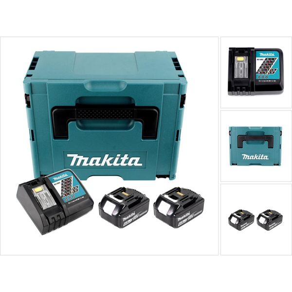 Makita Power Source Kit 18V - 2X Batterie BL1860B 6,0Ah + Caricabatterie Rapido DC18RC + Valigetta Makpac ( 199480-6 )-image