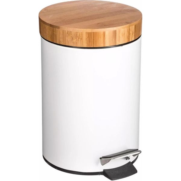 5Five Simply Smart Abfalleimer Natureo, Kosmetikeimer, Metall, Bambus, Kunststoff, Weiß, 3 Liter, 140801-image
