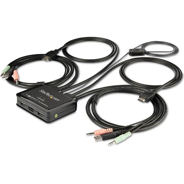 Startech.Com Switch Kvm Hdmi A 2 Porte, 4K 60Hz, Switch Kvm Desktop Usb Compatto A Doppia Porta Uhd/Ultra Hd Con Cavi E Audio Integrati, Alimentazione Da Bus E Commutazione Remota, Macbook Thinkpad - Switch Kvm 4K Con Audio (SV211HDUA4K)-image