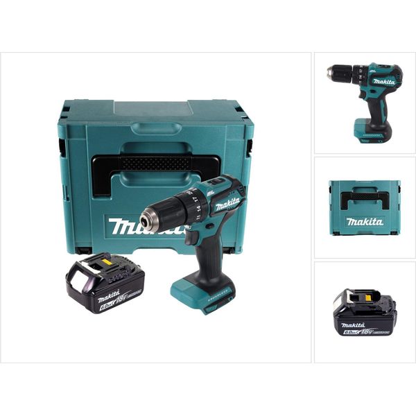 Trapano Avvitatore A Percussione A Batteria Makita Dhp 483 G1J 18 V 40 Nm + 1X Batteria 6,0 Ah + Makpac - Senza Caricabatterie-image