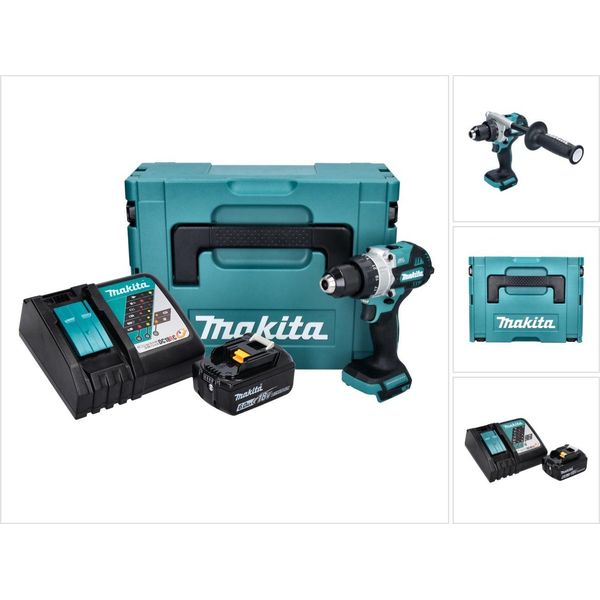 Makita Dhp 486 RG1J Trapano A Percussione A Batteria 18 V 130 Nm Brushless + 1X Batteria Ricaricabile 6,0 Ah + Caricabatterie + Makpac-image