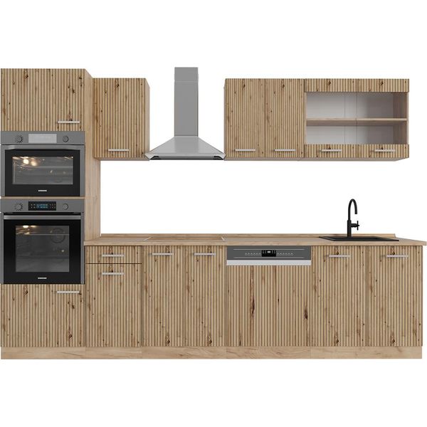 Vicco Cucina Componibile R-Line, 300 Cm Con Armadio Alto, Pt Rovere, Rovere Artigianale/Rovere Goldkraft-image